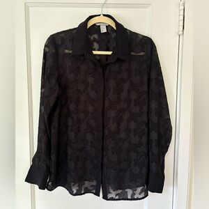 H&M sheer black floral button down